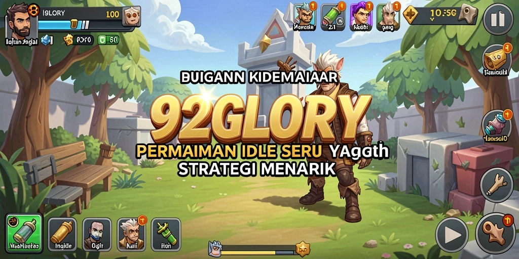 Tangkapan layar utama 92GLORY menampilkan elemen gameplay Idle yang menarik.