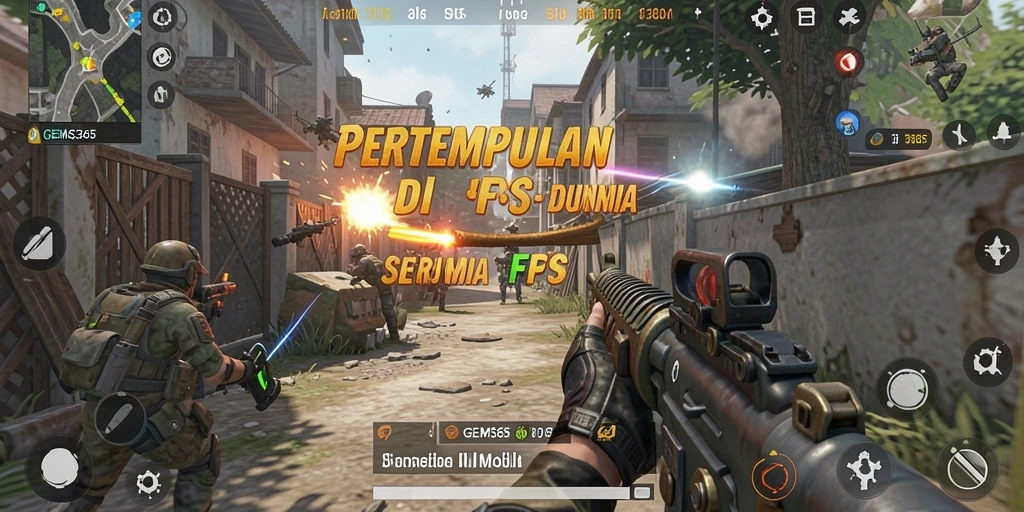 Tampilan gameplay GEMS365 dengan aksi FPS yang intens.