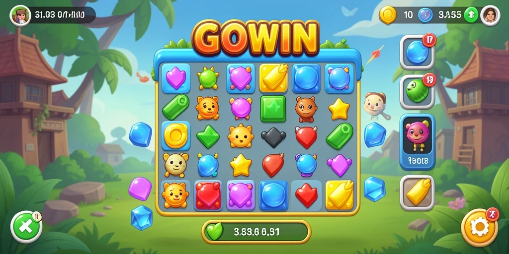 Screenshot tampilan gameplay GOWIN dengan berbagai item Match-3 yang menawan.