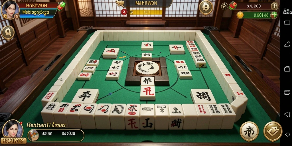 Tampilan menarik dari gameplay HOKIWON yang menampilkan aksi Mahjong.