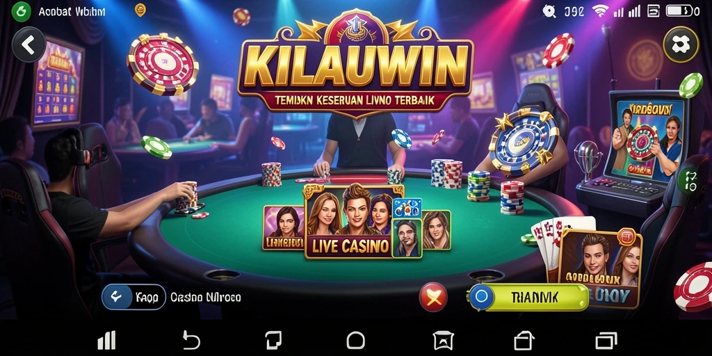 Screenshot KILAUWIN menunjukkan dealer live yang interaktif dalam suasana kasino.