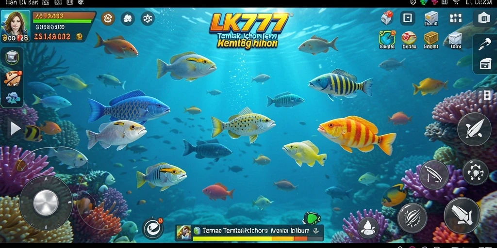 Tampilan gameplay LK777 yang seru dengan berbagai ikan untuk ditembak.