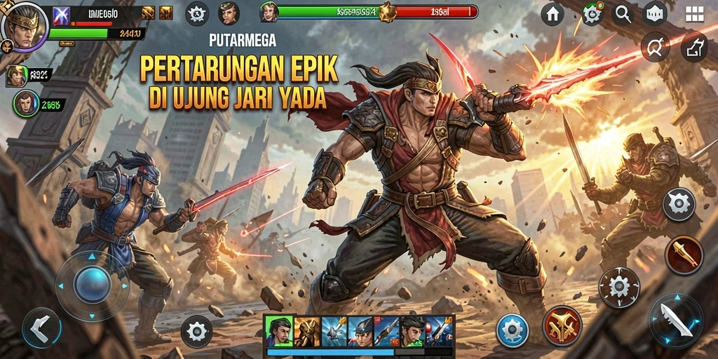 Tampilan seru gameplay PUTARMEGA dengan aksi pertarungan yang intens.