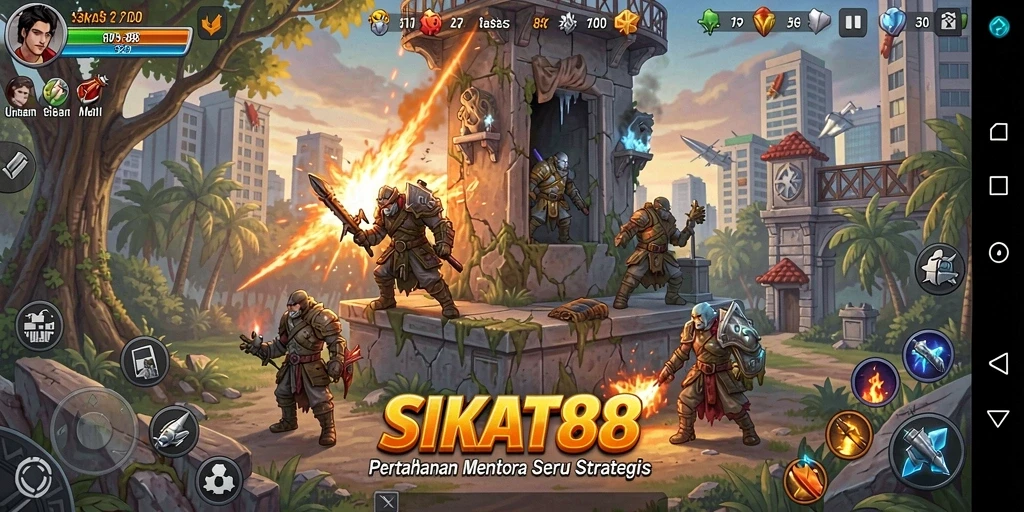 Tangkapan layar SIKAT88 menampilkan aksi pertahanan menara yang intens dan strategis.