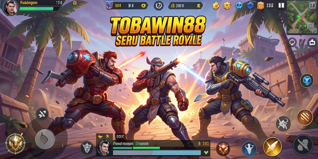 Tampilan aksi seru dalam permainan Battle Royale TOBAWIN88.