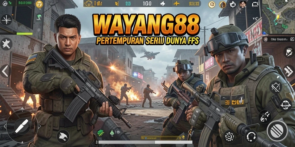 Tangkapan layar utama WAYANG88 menampilkan pertempuran intens dalam gameplay FPS.