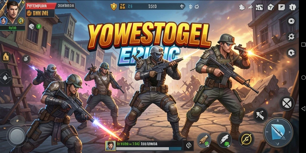 Screenshot gameplay YOWESTOGEL yang menunjukkan pertempuran intens di arena Battle Royale.